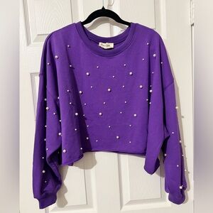 Peach Love California Purple Pearl-Embellished Sweatshirt - Oversized